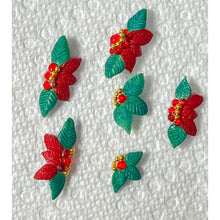 6 PCs Red and Green 3D Acrylic Poinsettia Nail Charms- Nail Flowers