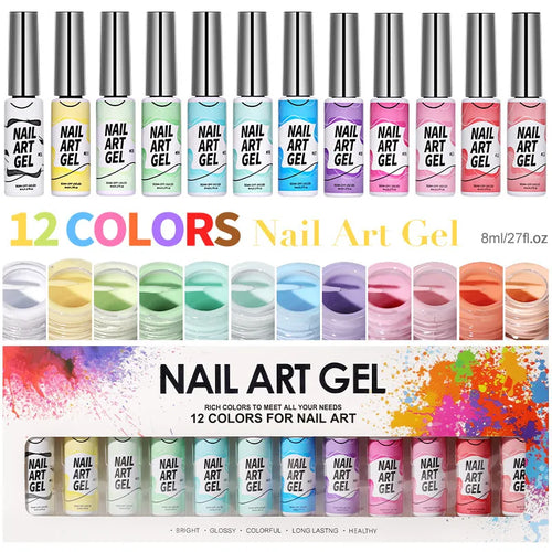 12pcs/box 8ml Kit Nail Art Gel Liner Set - Nail Polish - Glitter Gold Painting- Nail Gel