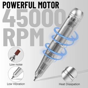 Electric Nail Drill Machine - 45000 RPM Electric Portable Nail File - Rechargeable