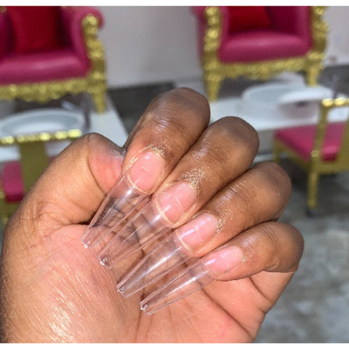 50 / 100 / 500 pcs Long CLEAR Coffin Nail Tips- Full Coverage Coffin Nail Tips - Ballet Nail Tips