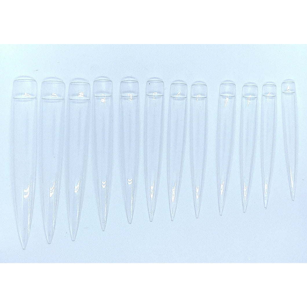 24 PCS XXL CLEAR Stiletto Nail Tips - Full Well Nails - Extra Long Stiletto Tips